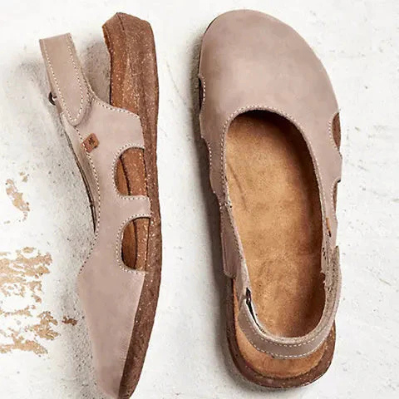 Women's Suede Textured Sandals with Side Cutouts Beige