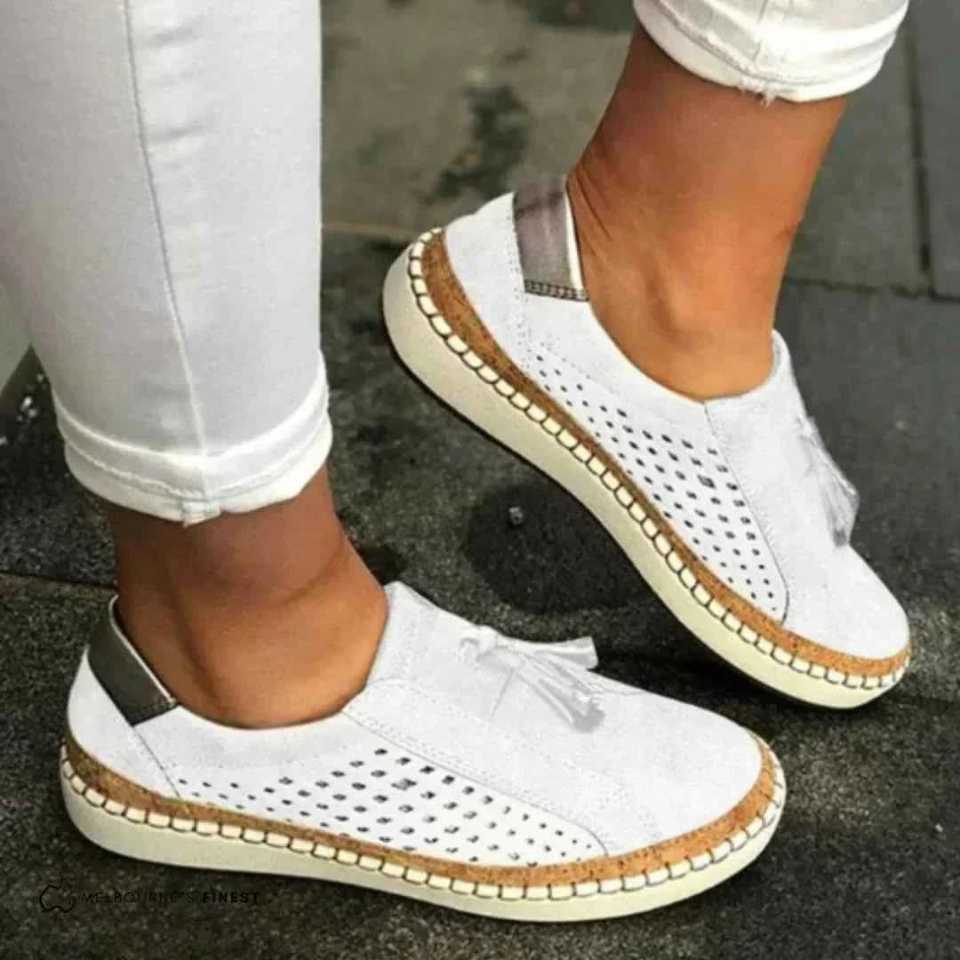 Women's Summer Slip-On Loafers with Tassel Detail White