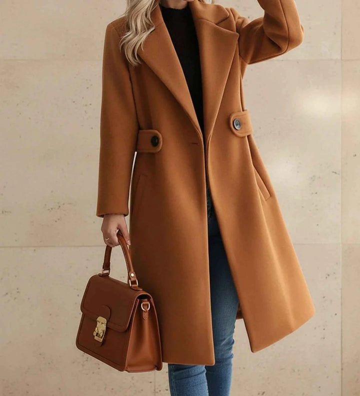 Women's Tailored Belted Coat with Wide Lapel Brown