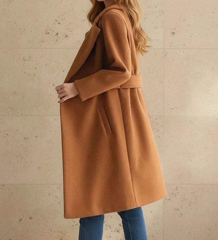 Women's Tailored Belted Coat with Wide Lapel