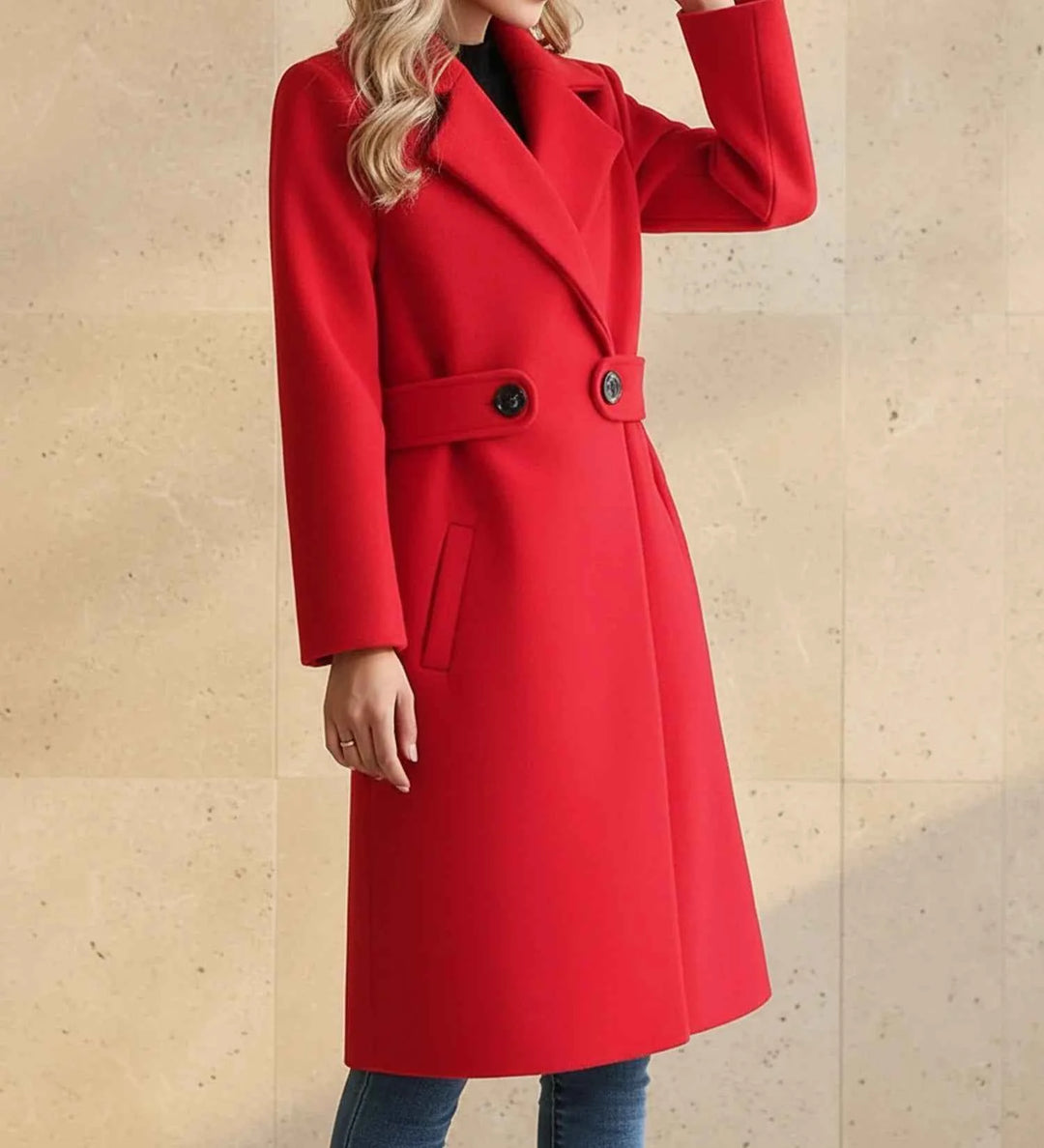 Women's Tailored Belted Coat with Wide Lapel