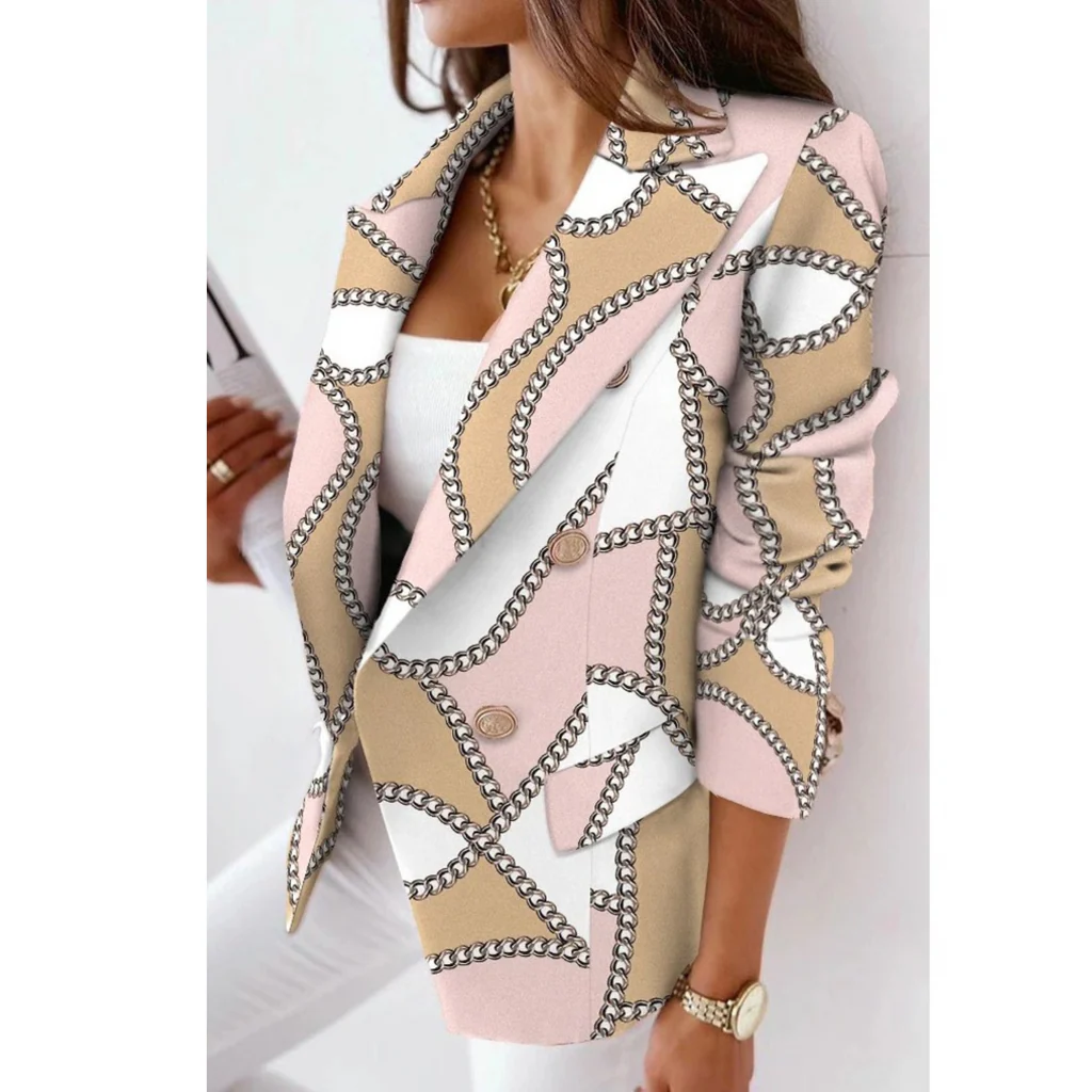 Women's Tailored Blazer – Double-Button Closure – Striped Design – Notched Lapel Pink