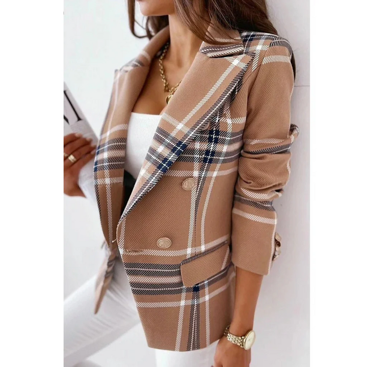 Women's Tailored Blazer – Double-Button Closure – Striped Design – Notched Lapel Dark Brown