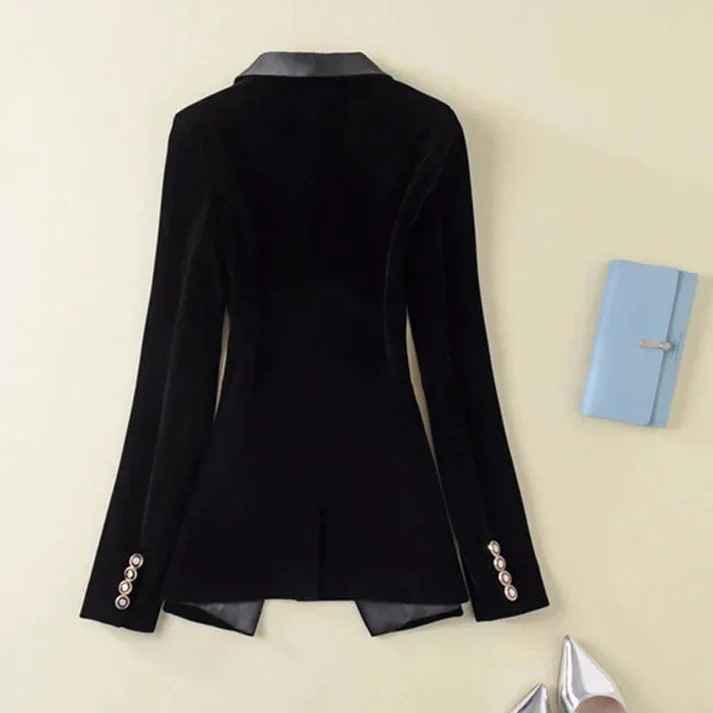 Women's Tailored Blazer – Single-Breasted with Satin Lapels and Flap Pockets