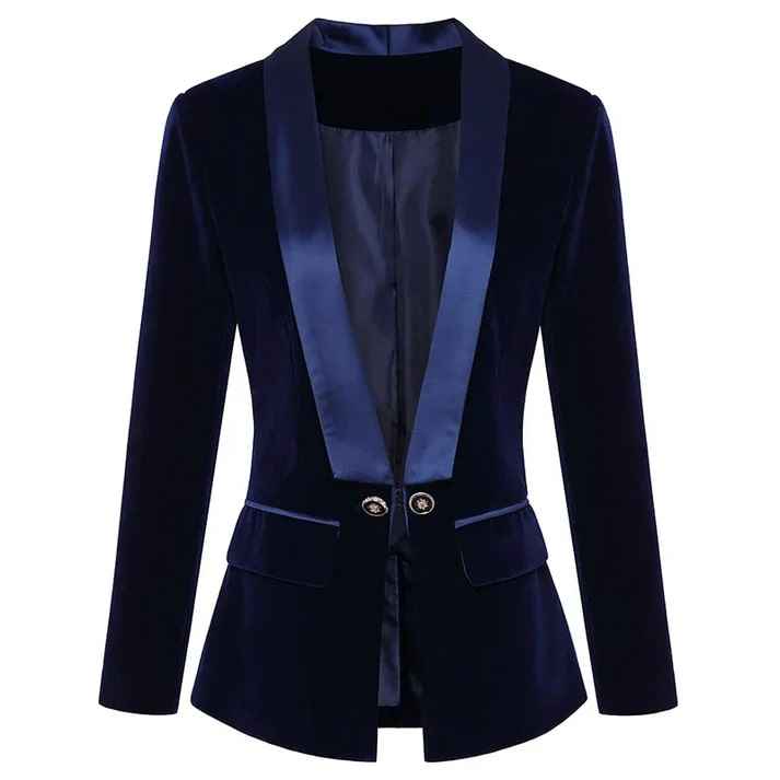 Women's Tailored Blazer – Single-Breasted with Satin Lapels and Flap Pockets Blue
