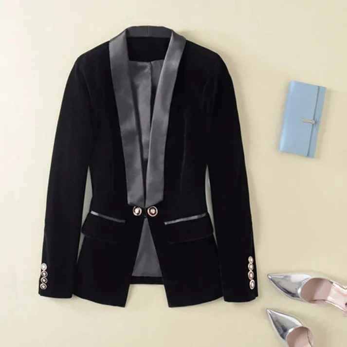 Women's Tailored Blazer – Single-Breasted with Satin Lapels and Flap Pockets Black