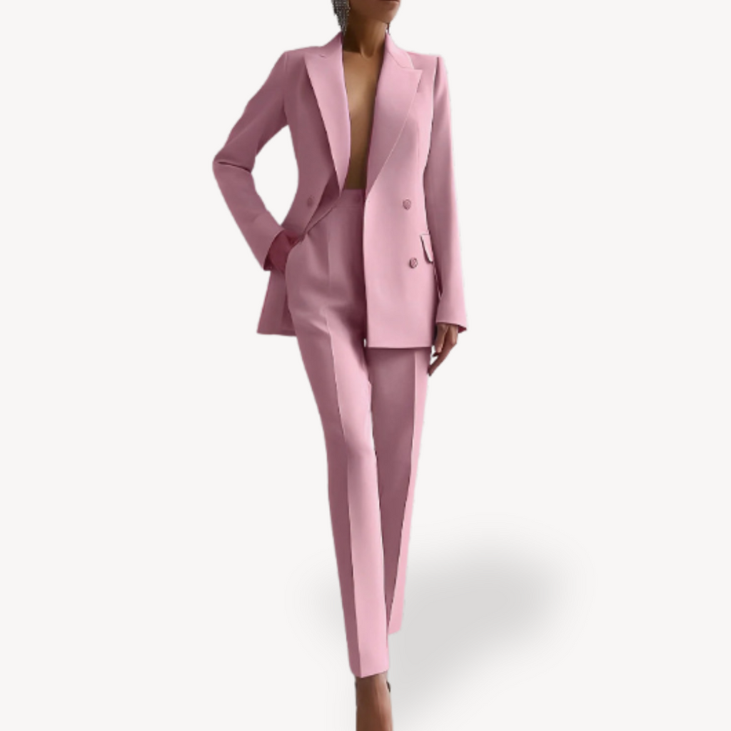 Women's Tailored Blazer and Trouser Suit Set Pink