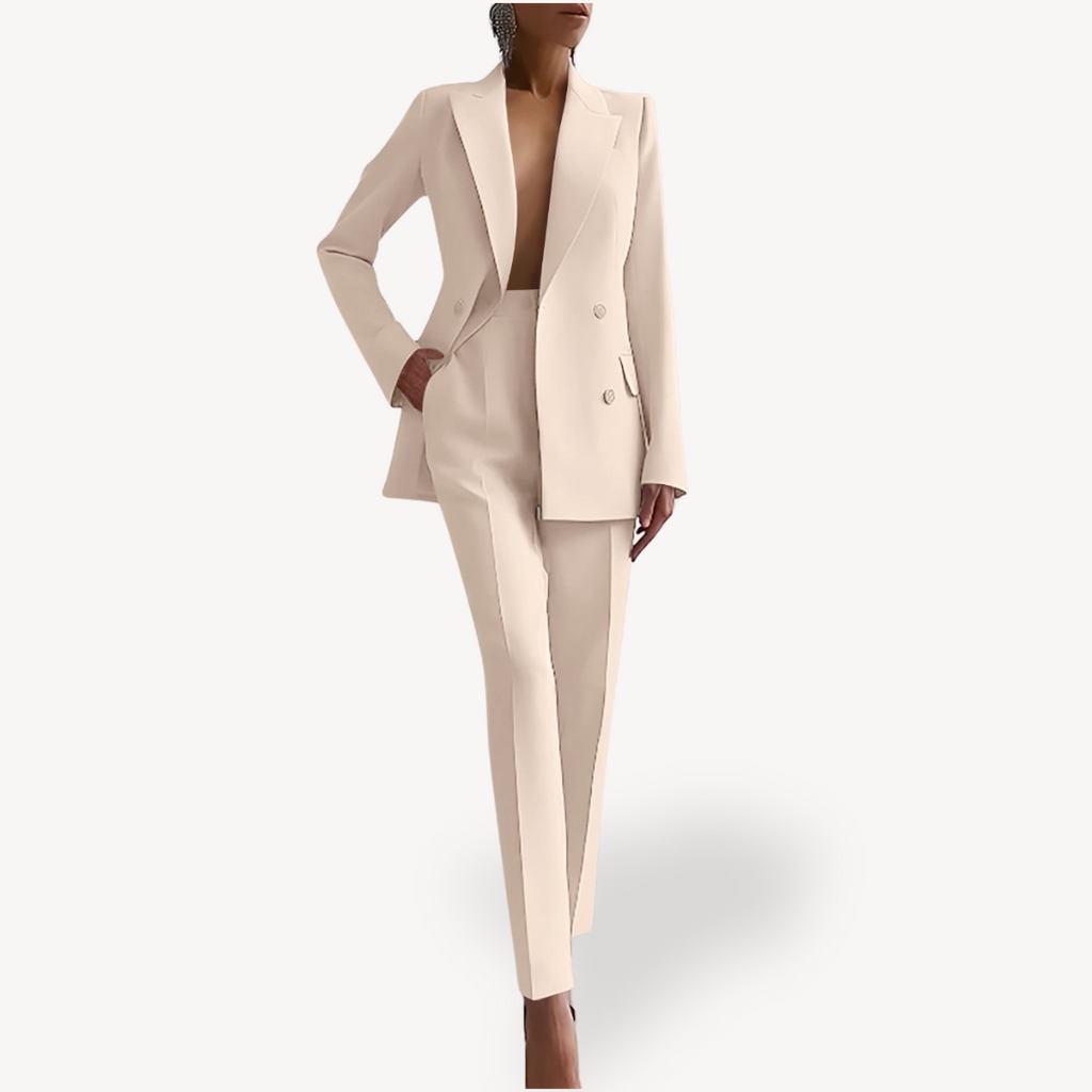 Women's Tailored Blazer and Trouser Suit Set White