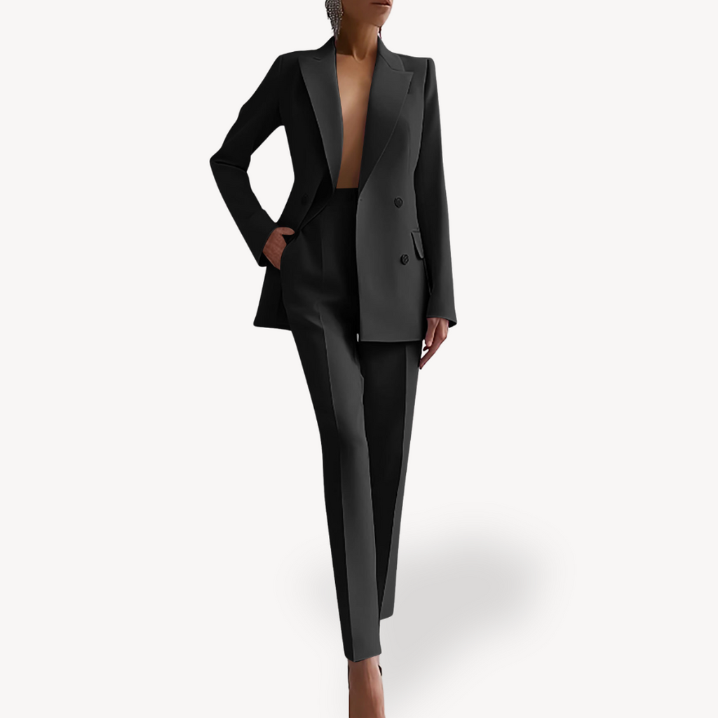 Women's Tailored Blazer and Trouser Suit Set Black