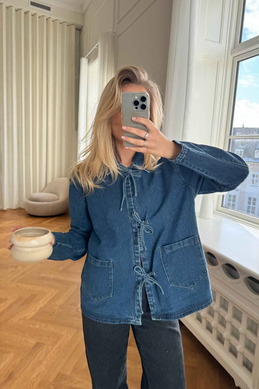 Women's Tailored Fit Denim Jacket - Casual Cotton Outerwear Denim Blue