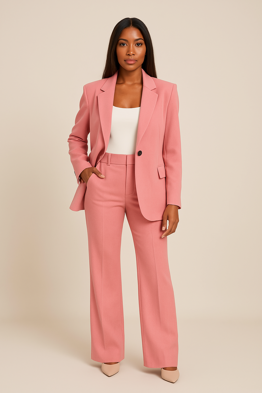 Women's Tailored Fit Pants Suit Set Pink
