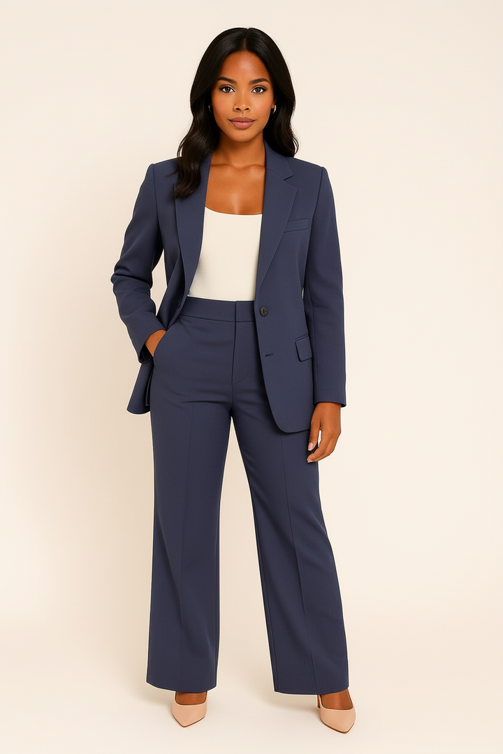 Women's Tailored Fit Pants Suit Set Navy Blue