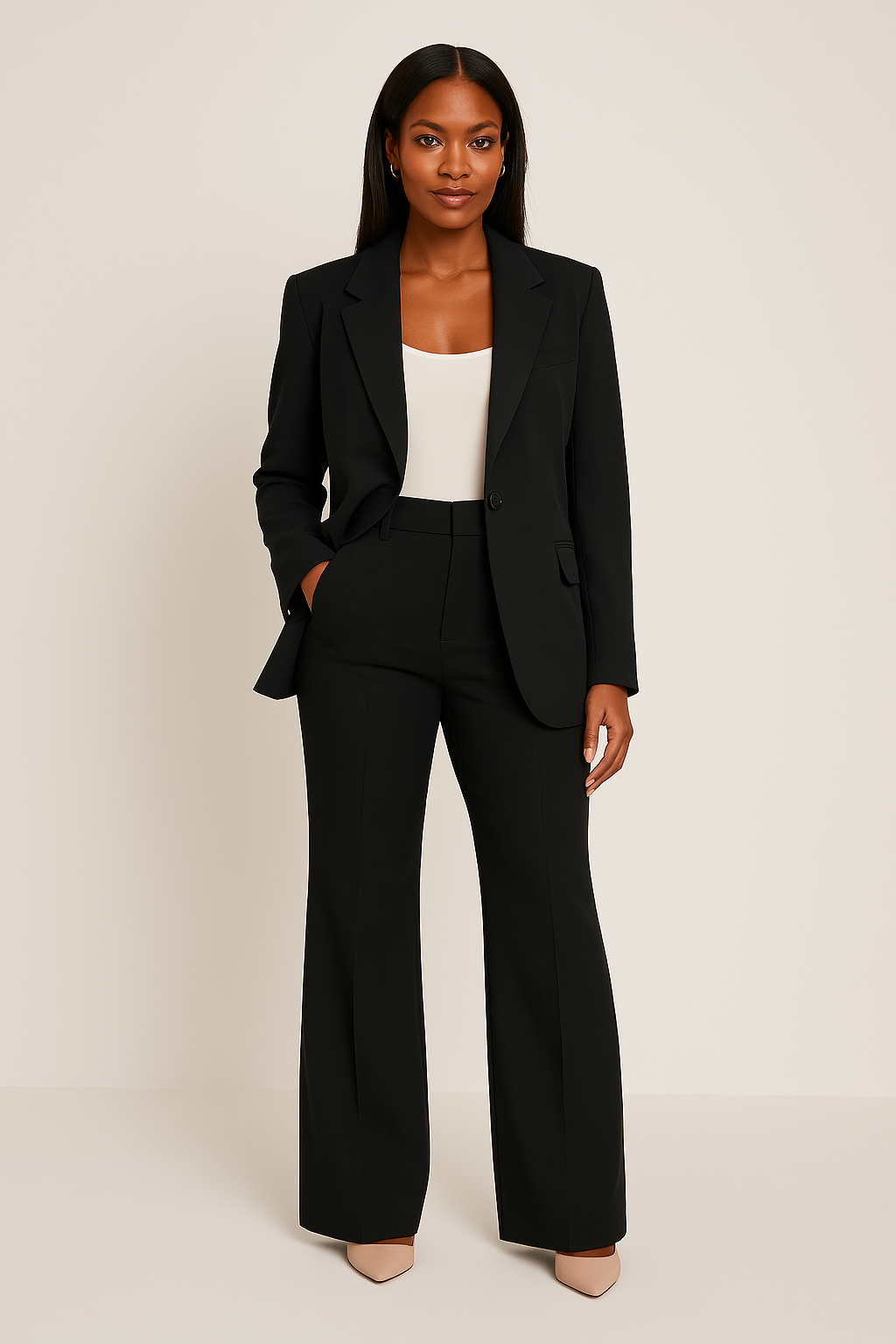 Women's Tailored Fit Pants Suit Set Black