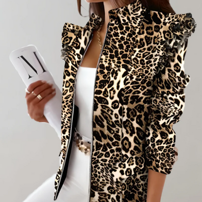 Women's Checked Jacket Tailored Fit Stand-Up Collar Beige Winter Brown