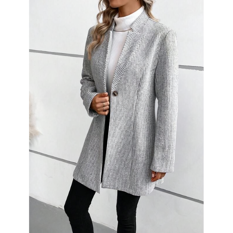 Women's Tailored Long Blazer – Single Button – Structured Shoulders – Classic Lapels