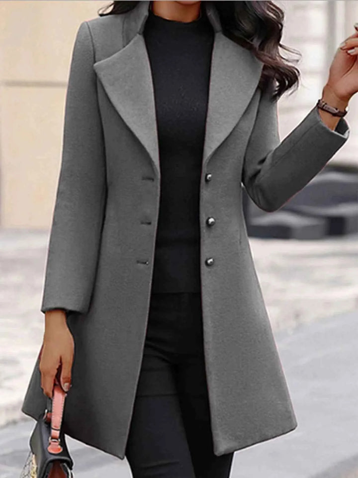 Women's Tailored Long Coat – Single-Breasted with Notch Lapel Gray