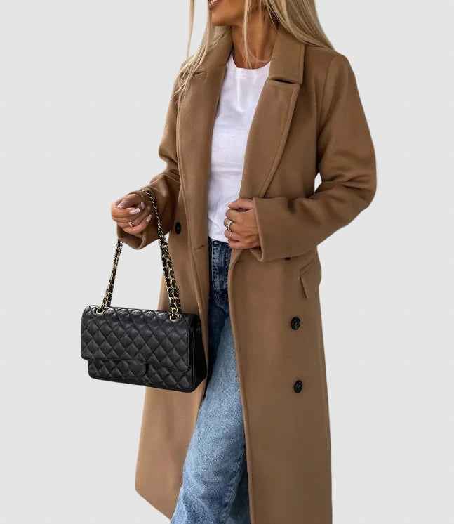 Women's Tailored Long Wool Winter Coat - Stylish Overcoat Light Brown