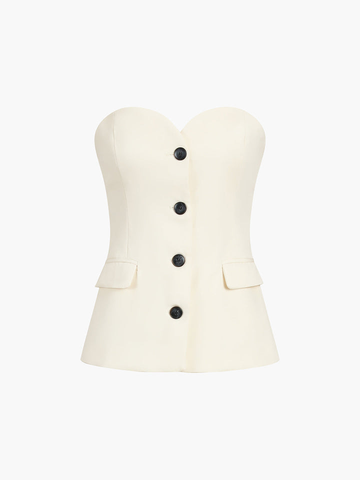 Women's Tailored Pantsuit – Strapless Corset Top with Straight Legs
