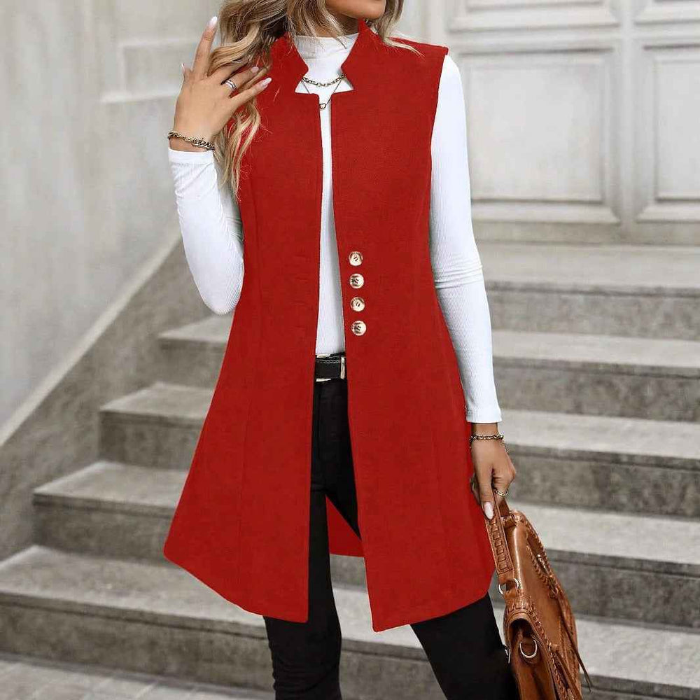 Women's Tailored Wool Blend Vest – Sleeveless with Button Closure – Knee-Length Red