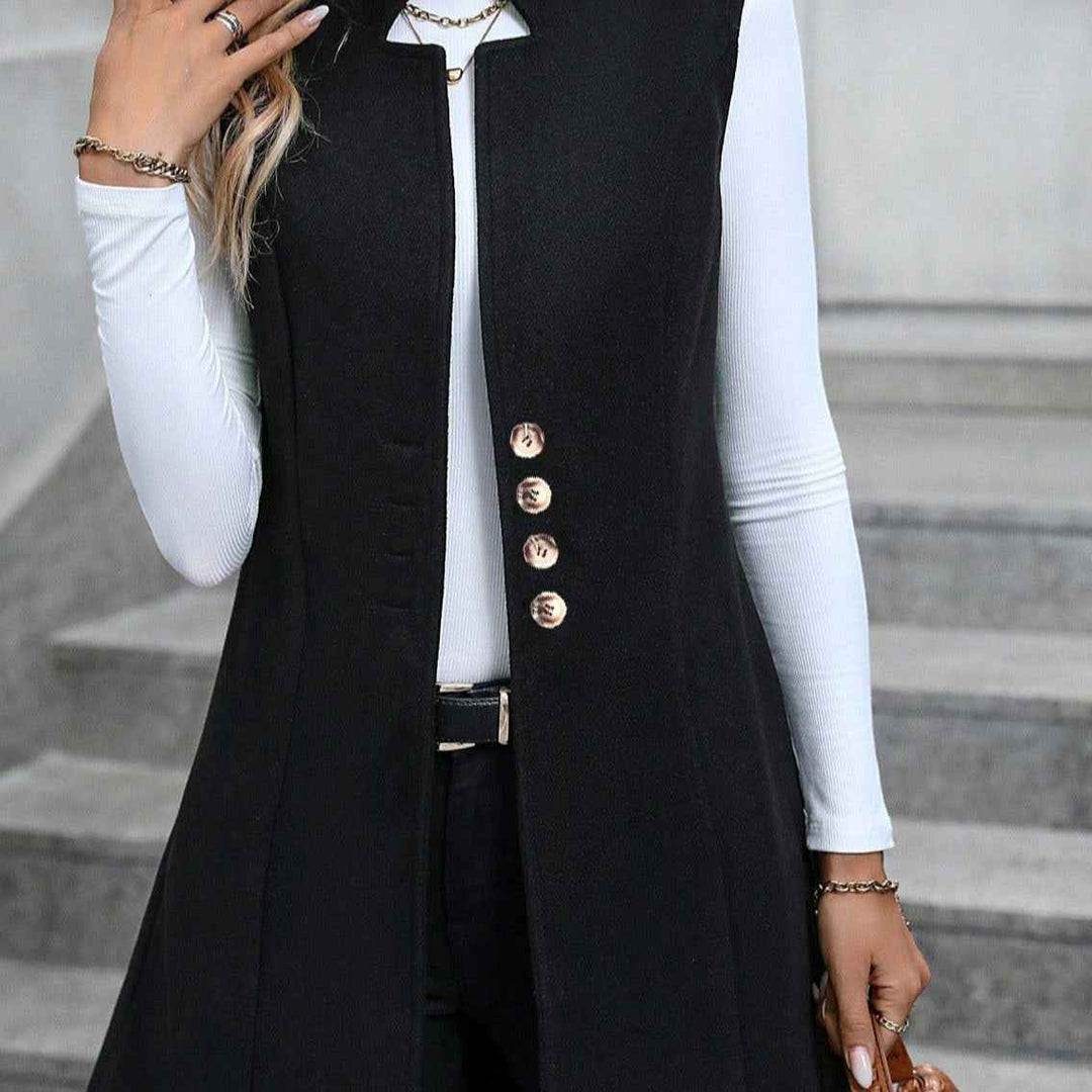 Women's Tailored Wool Blend Vest – Sleeveless with Button Closure – Knee-Length Black