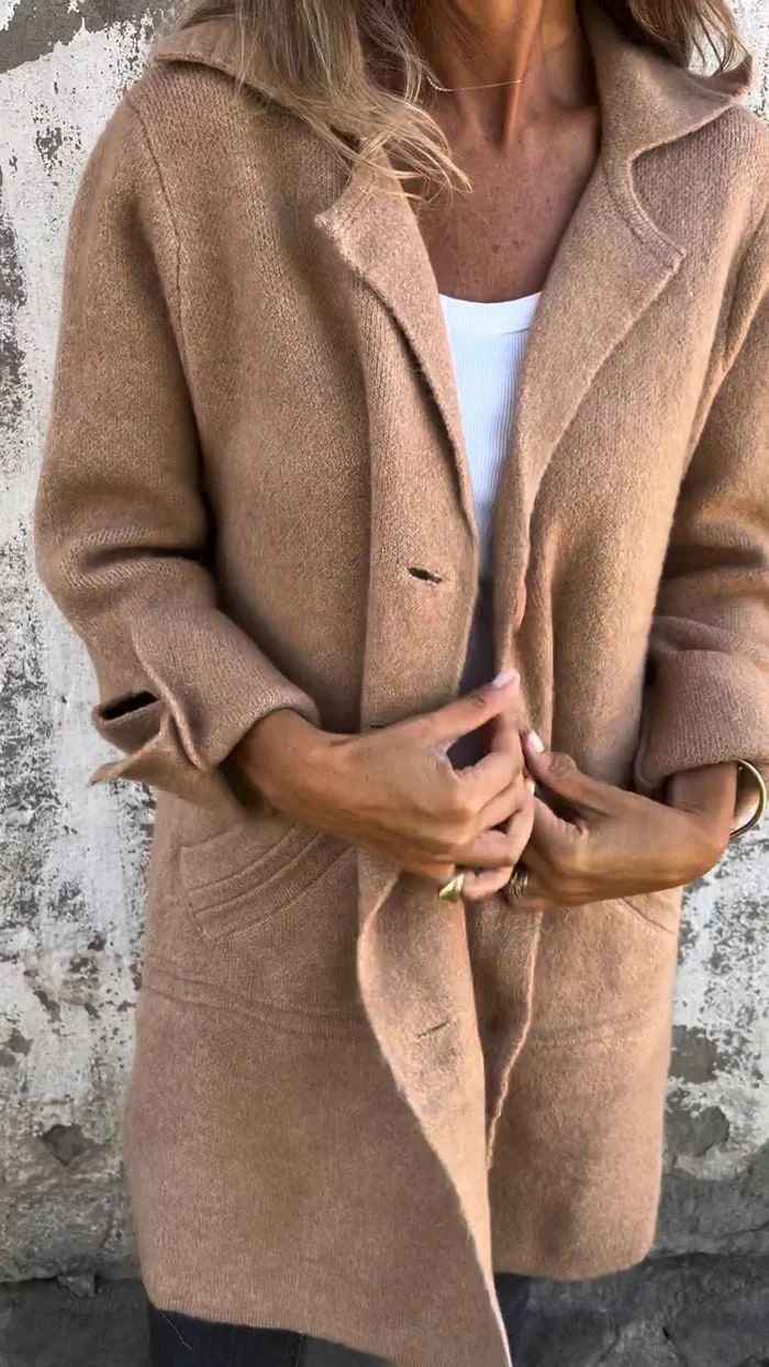 Women's Tailored Wool Mix Long Coat - Classic Button Closure Brown