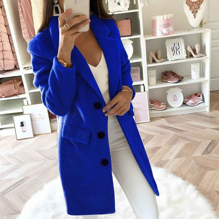 Women's Tailored Woolmix Blazer Jacket – Double-Breasted, Knee Length Sapphire Blue