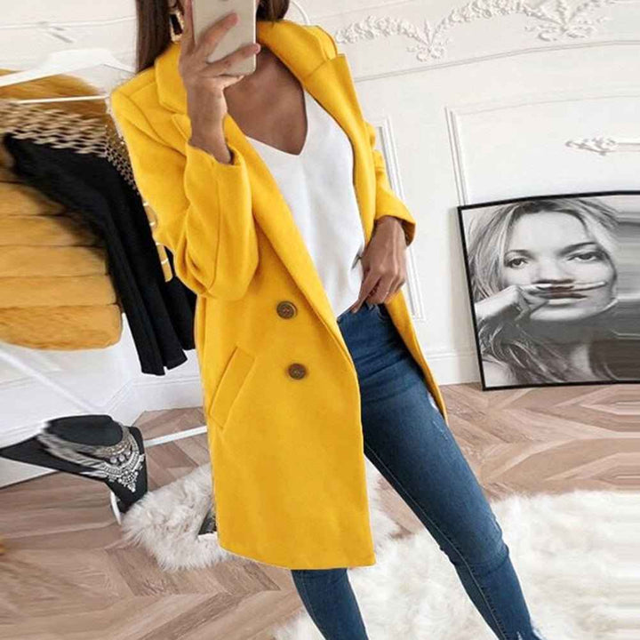 Women's Tailored Woolmix Blazer Jacket – Double-Breasted, Knee Length Yellow