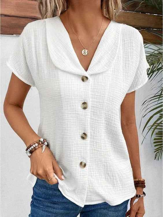 Women's Textured Fabric V-Neck Shirt White
