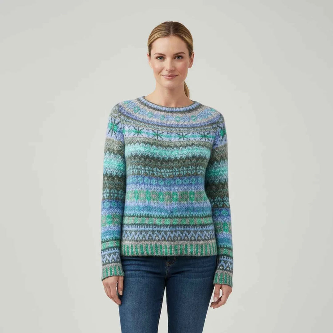 Women's Textured Stripe Crewneck Pullover Sweater Multicolor