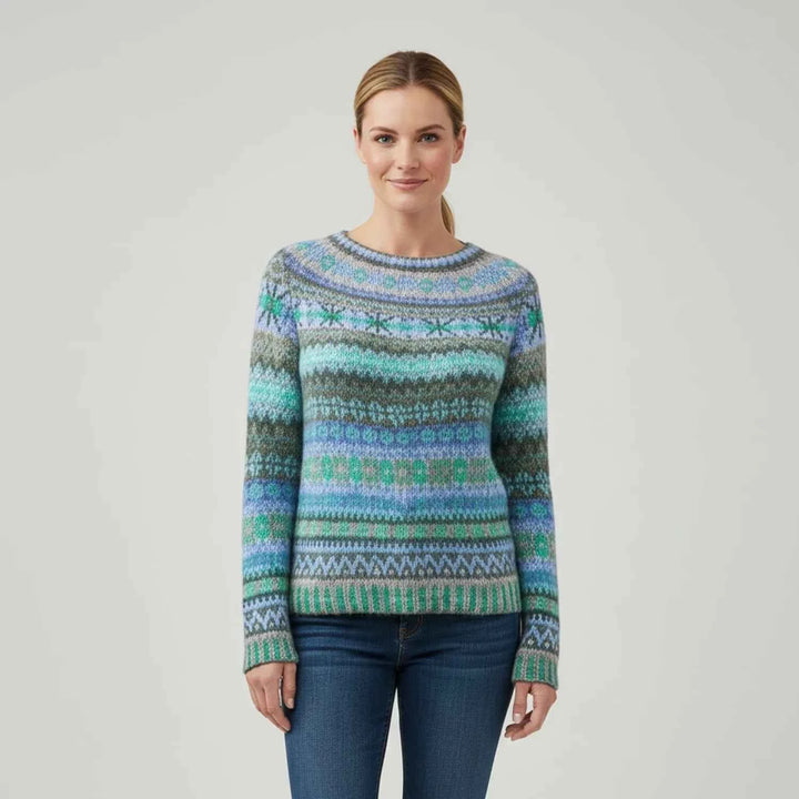 Women's Textured Stripe Crewneck Pullover Sweater Multicolor