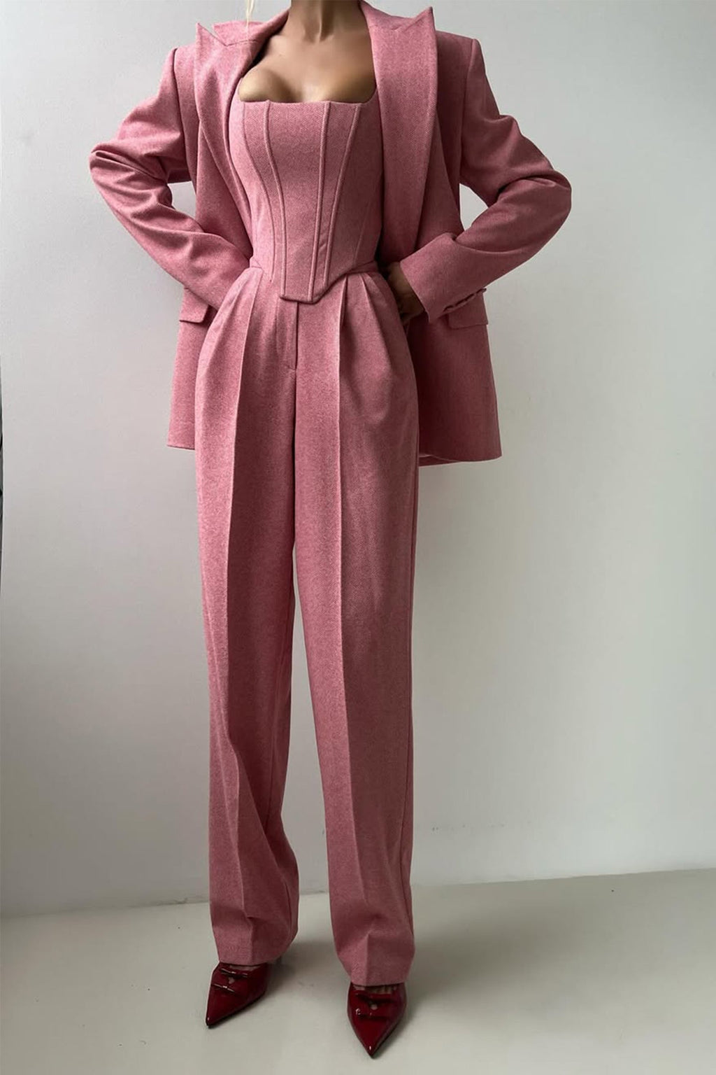 Women's Three-Piece Trouser Suit Set Pink