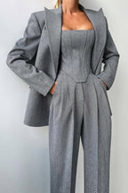 Women's Three-Piece Trouser Suit Set Grey