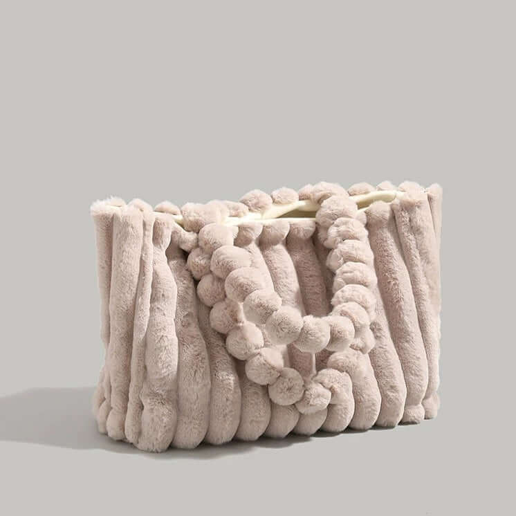 Trendy Women's Tote Bag with Plush Pom-Pom Handles