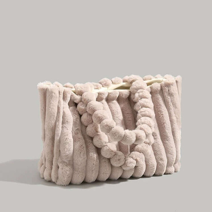 Trendy Women's Tote Bag with Plush Pom-Pom Handles