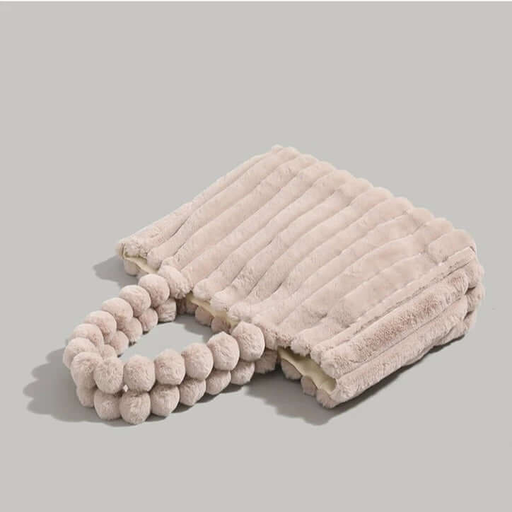 Trendy Women's Tote Bag with Plush Pom-Pom Handles