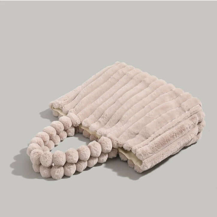 Trendy Women's Tote Bag with Plush Pom-Pom Handles