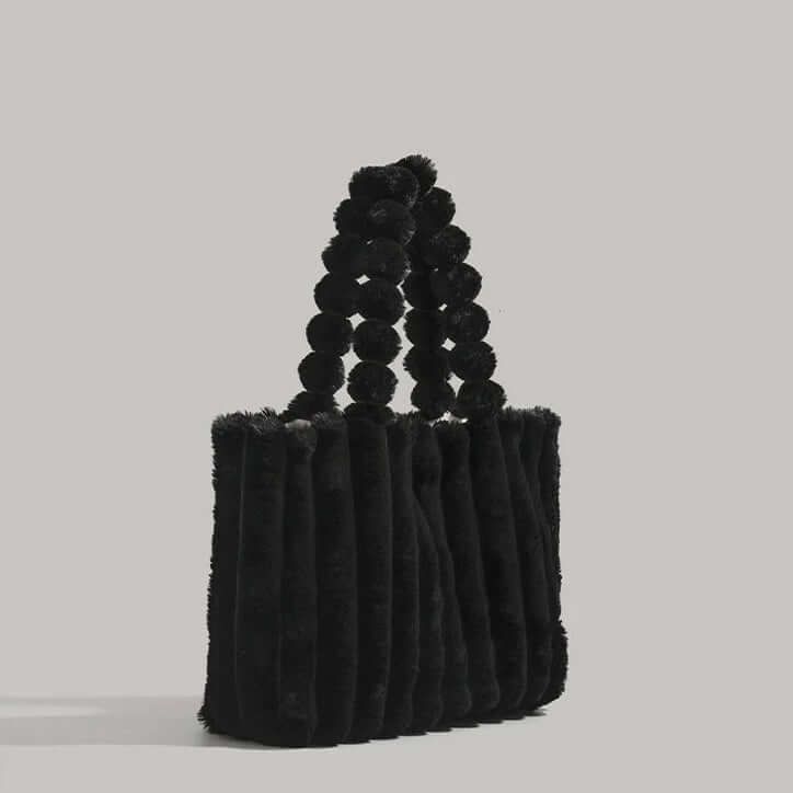 Trendy Women's Tote Bag with Plush Pom-Pom Handles