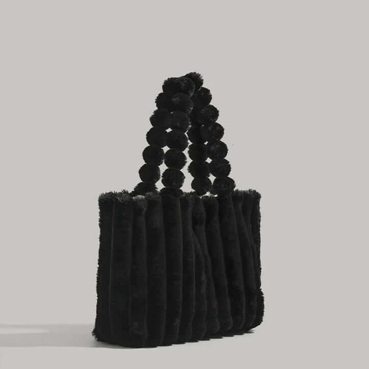 Trendy Women's Tote Bag with Plush Pom-Pom Handles