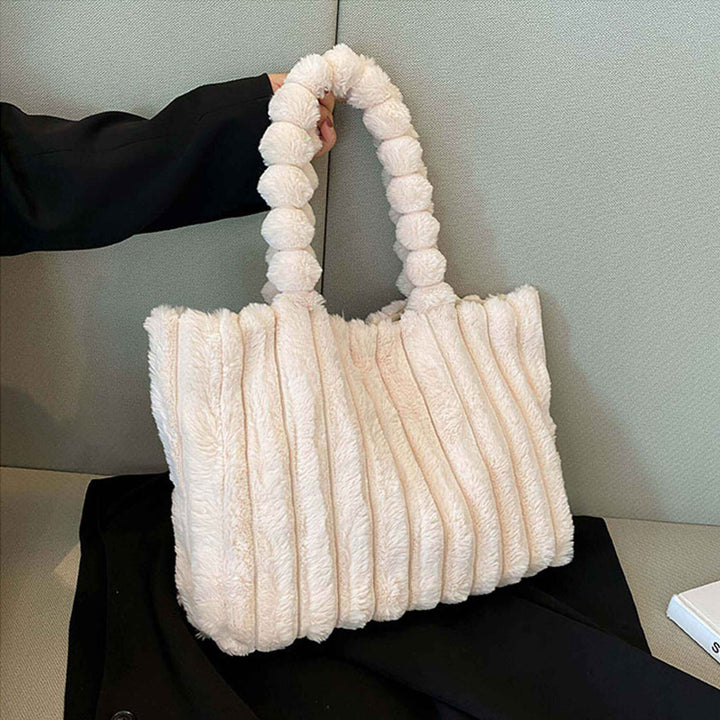 Trendy Women's Tote Bag with Plush Pom-Pom Handles