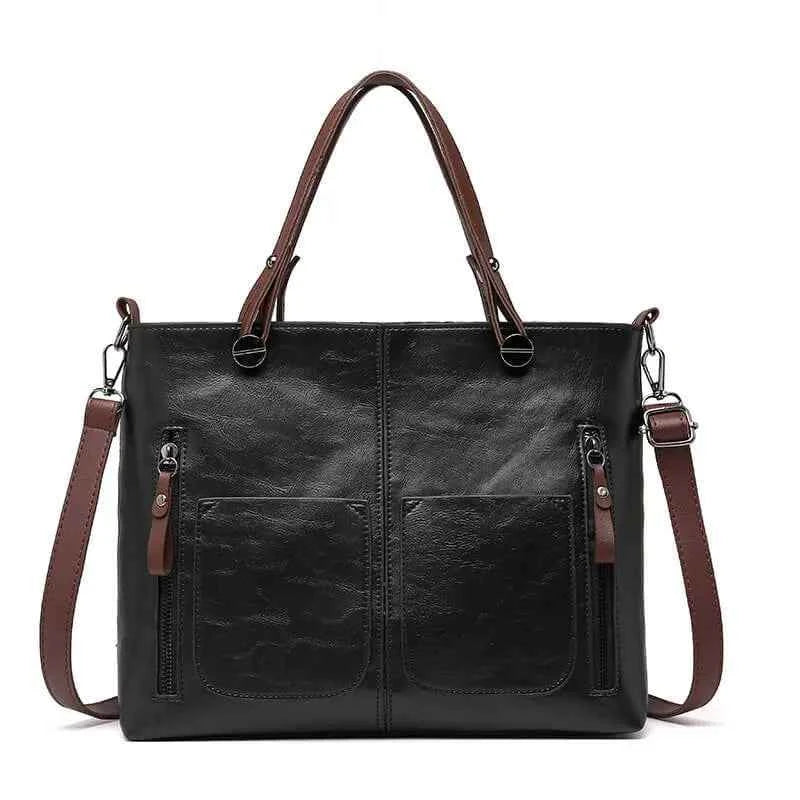 Women's Zip Pocket Tote Bag | Shoulder Style Black