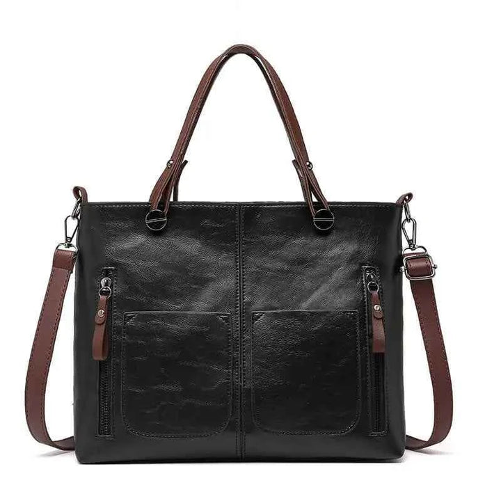 Women's Zip Pocket Tote Bag | Shoulder Style Black