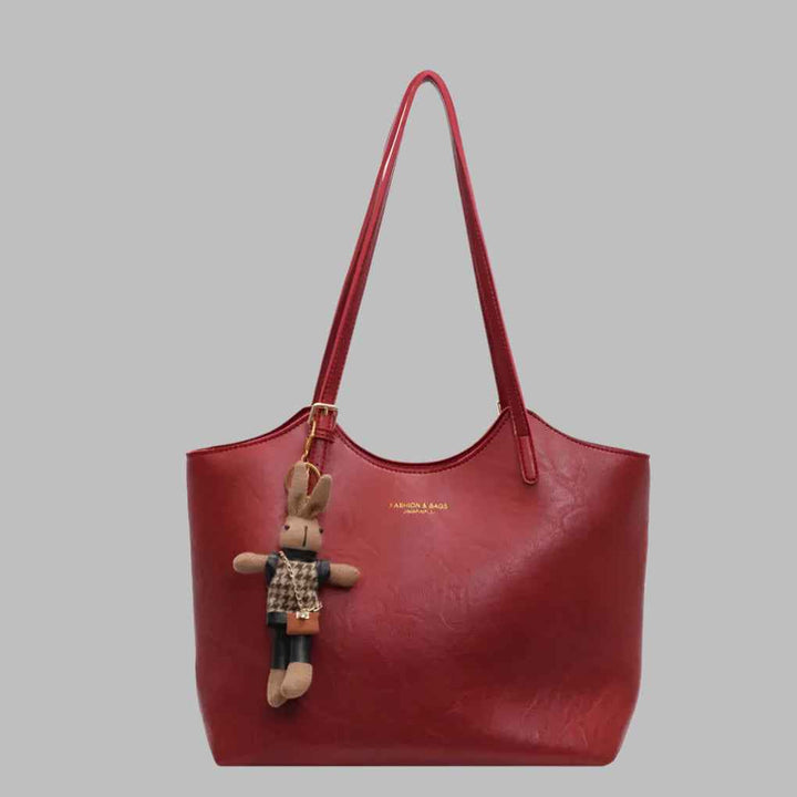 Elegant Women's Tote Bag with Bunny Keychain Red