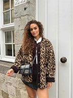 Women's Leopard Print Open Front Bold Fall Statement Jacket Leopard