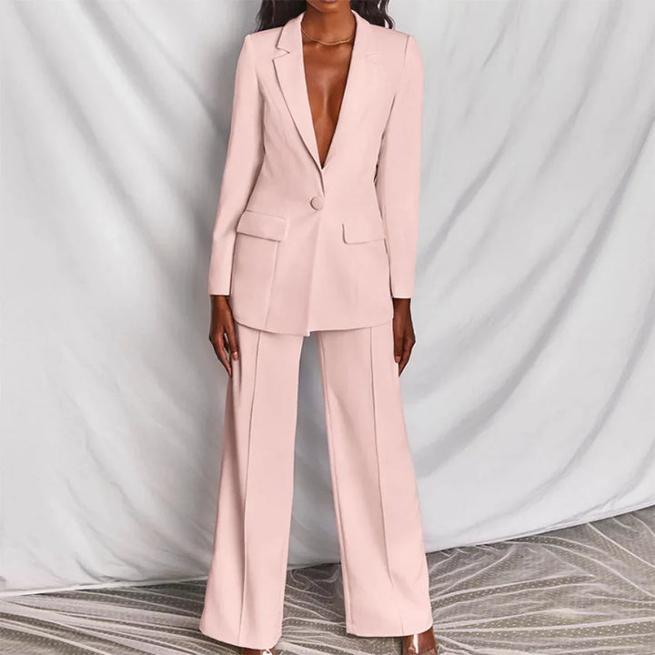 Women's Longline Blazer & Wide-Leg Trouser Suit - Structured Fit Pink