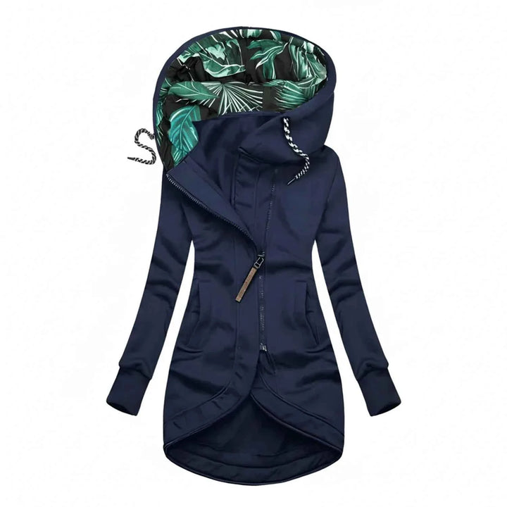 Women's Tunic Length Hooded Winter Jacket Navy Blue