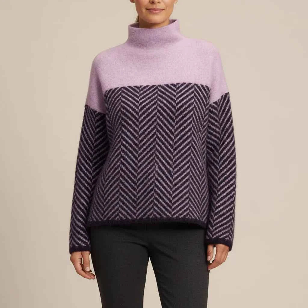 Women's Turtleneck Color Block Sweater Purple