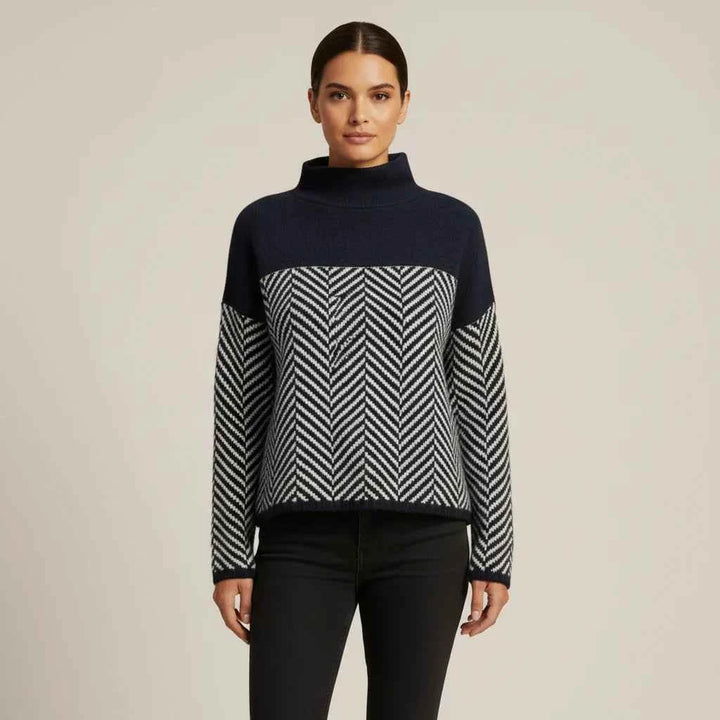 Women's Turtleneck Color Block Sweater Navy Blue