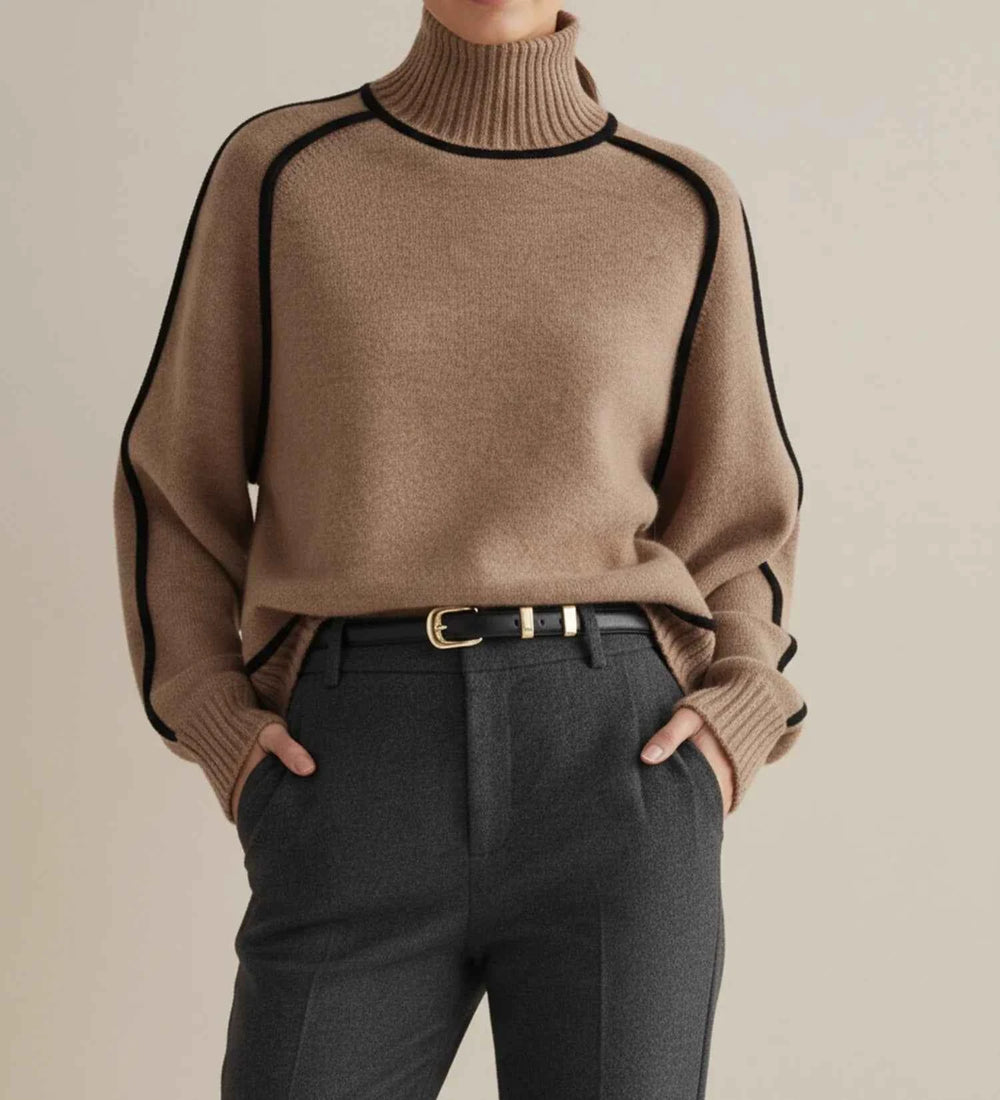 Women's Turtleneck Sweater with Contrast Trim
