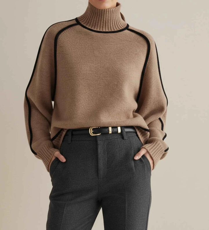 Women's Turtleneck Sweater with Contrast Trim