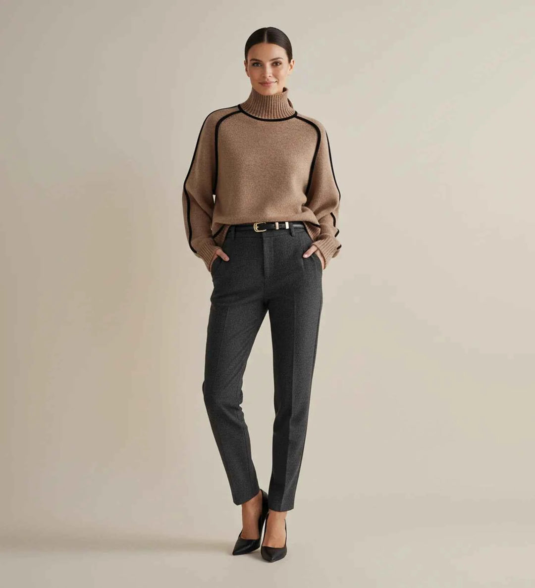 Women's Turtleneck Sweater with Contrast Trim